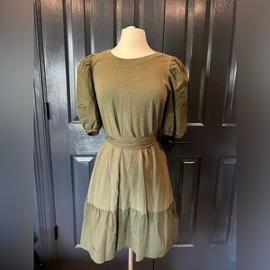 Olive Green Puff Sleeve Dress